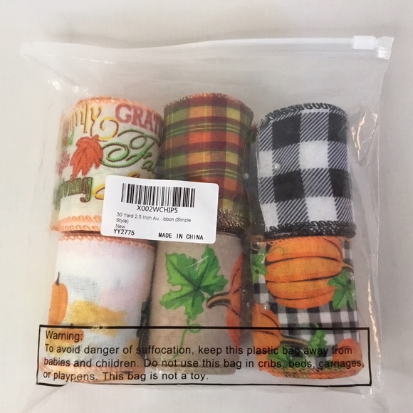 Autumn Burlap Ribbon Pumpkin Fall Style 30 Yards - 6 Rolls - Picture 3 of 3